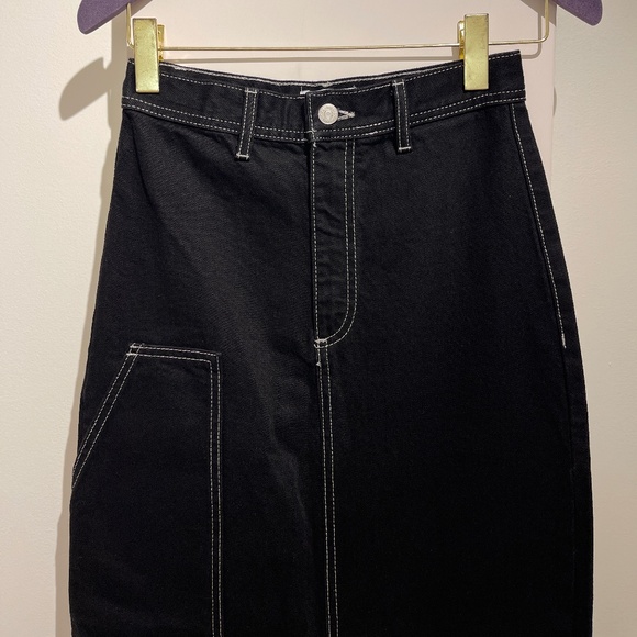 Black denim maxi skirt with white stitching Zara XS - Picture 2 of 5